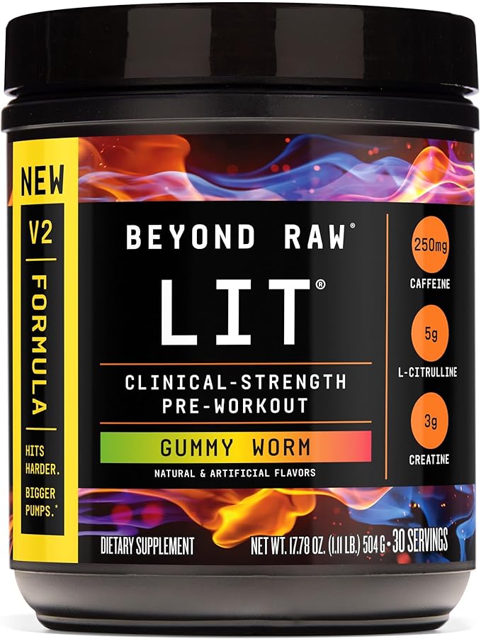 BEYOND RAW LIT V2 Clinical Strength Pre Workout Powder, Hits Harder, Bigger Pumps, Caffeine