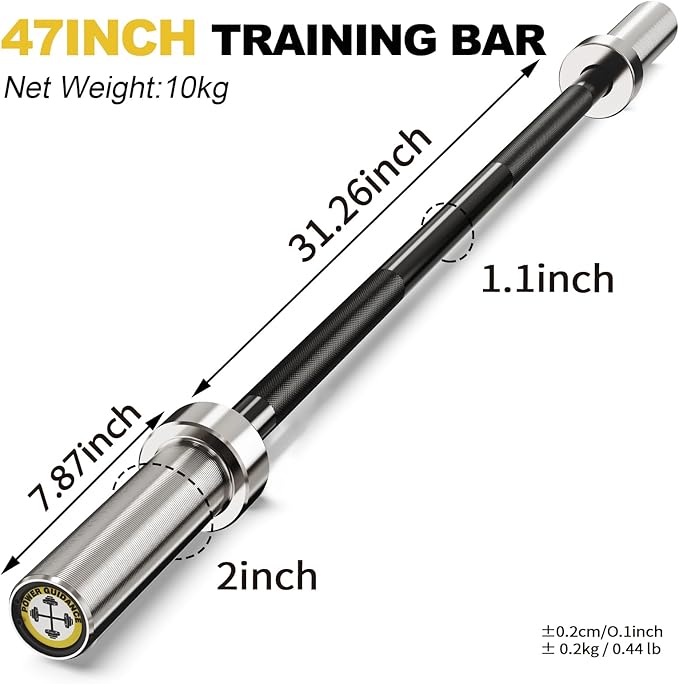 POWER GUIDANCE Chrome Olympic Barbell Bar, 2 Inch Weight Bar for lifting, Hip Thrusts,Universal