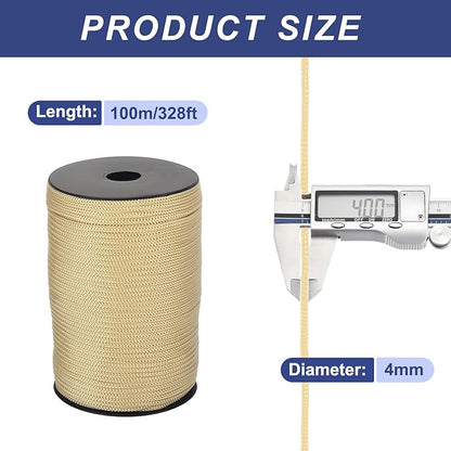 MECCANIXITY 5/32 Inch Polypropylene Rope Braided Ropes, 328ft Camping Rope Hollow Utility Cord for