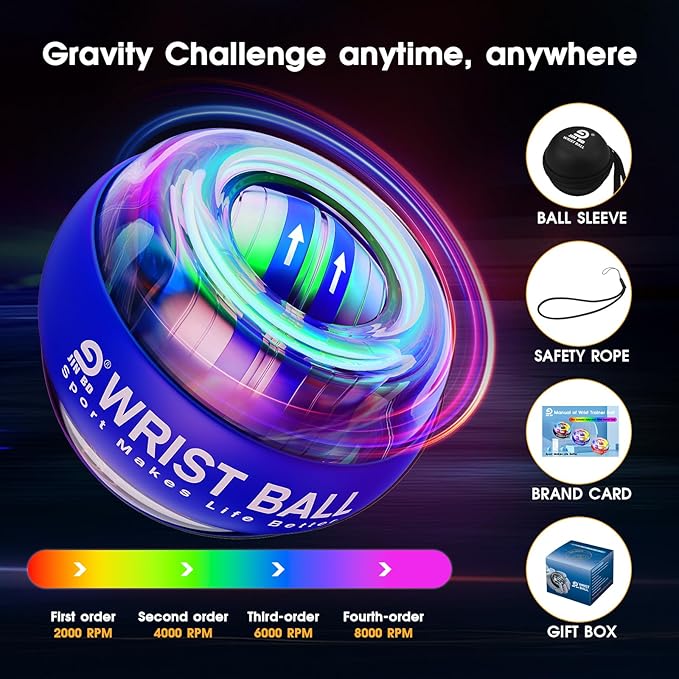 Wrist Trainer Ball Auto-Start Gyroscopic Forearm Exerciser Gyro Ball for Strengthen Arms, Fingers