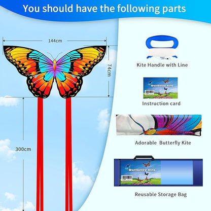 Xida Butterfly Kite for Kids & Adults, Easy to Fly, Ages 4-8, Large Kite with 300ft Handle, Perfect