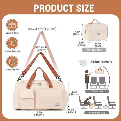FIORETTO Women's Gym Duffle Bag with Shoes Compartment, 37L Capacity, Ideal for Travel, Gym