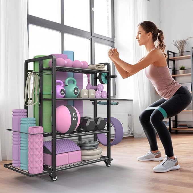 4-Tier Dumbbell Rack Stand Only, Adjustable Weight Rack for Dumbbells Kettlebells Yoga Mat, Home