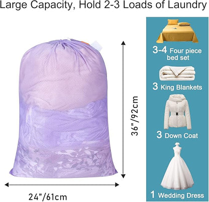 Polecasa Heavy Duty Diamond Large Mesh Laundry Bag with ID Tag and Locking Drawstring Closure - 24