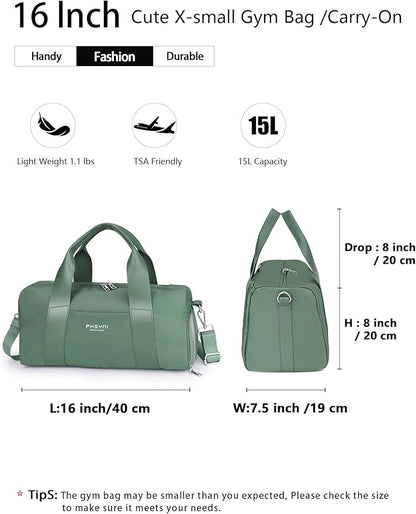 Compact Sports Gym Bag for Women, Cute Mini Duffle Bag with Wet Pocket & Shoes Compartment