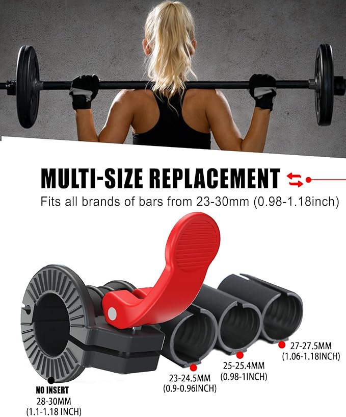 Barbell Clips 1 Inch Quick Release Weight Clamps 0.9-1.18inch Multi-Size Adjustable Olympic Clamps