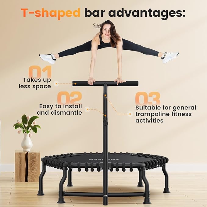 ANCHEER 50" Rebounder Trampoline for Adults- 2025 Foldable Mini Trampoline with Bar- Exercise
