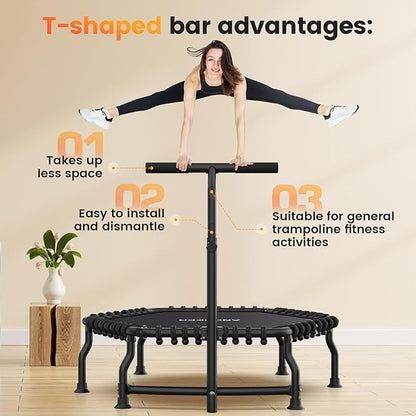 ANCHEER 50" Rebounder Trampoline for Adults- 2025 Foldable Mini Trampoline with Bar- Exercise