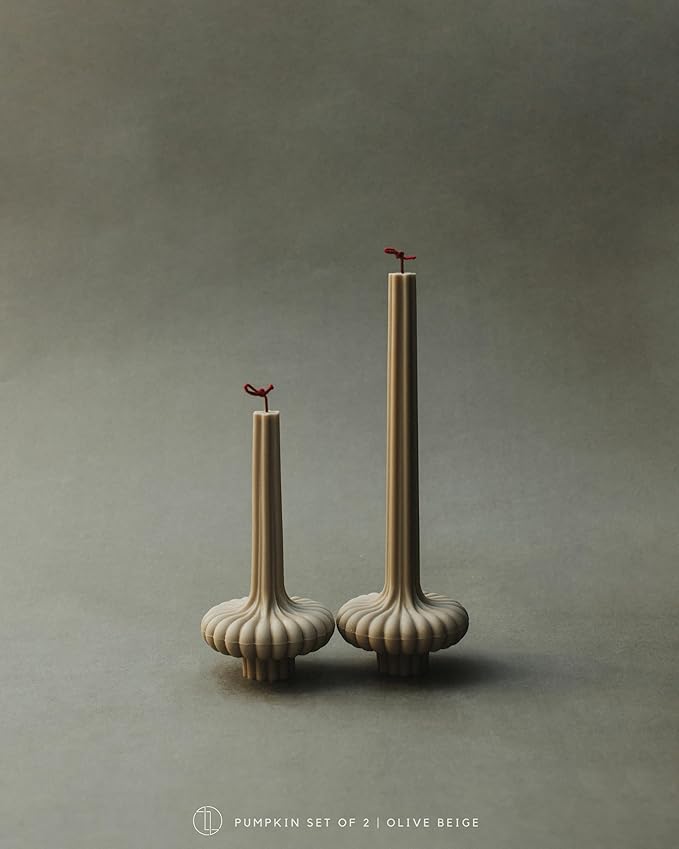 LAWA Set of 2 Pumpkin Base Candle - Beautiful Handmade Pillar Unscented Soy Wax Elegant Aesthetic