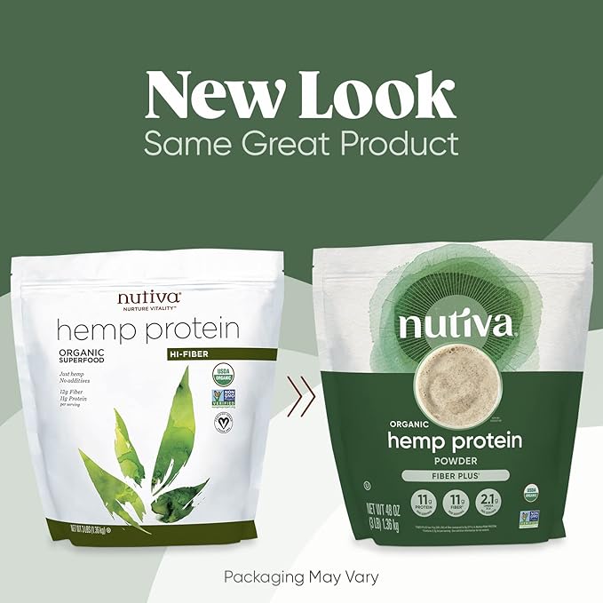Nutiva USDA Organic Cold-Pressed Hemp Seed Plant Protein Power, 3 Pound, Fiber Plus with Essential