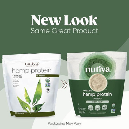 Nutiva USDA Organic Cold-Pressed Hemp Seed Plant Protein Power, 3 Pound, Fiber Plus with Essential