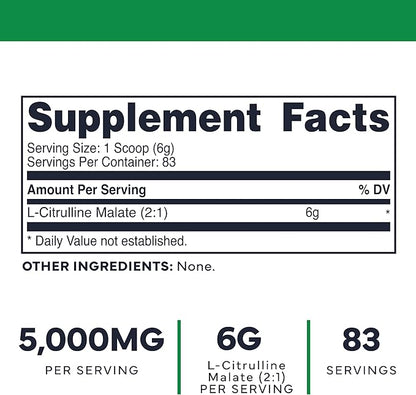 Type Zero Clean L-Citrulline Malate 2:1 Powder Drink Mix (500g, Unflavored) (83 Servings) - Keto