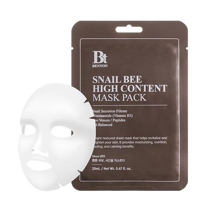 BENTON Snail Bee High Content Mask Pack (20g / 10 Sheets) - Snail Mucin Face Mask With Bee Venom |