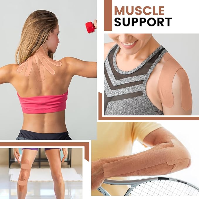 60PCS Precut Kinesiology Tape Strips, 2 inch x 10 inch Athletic Tape, Kinetic Tape, Elastic Muscle