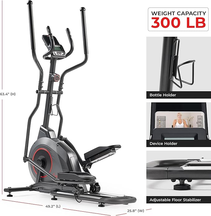 Sunny Health & Fitness Smart Upright Elliptical w/Pulse Sensor Built-in, Indoor Full-Body
