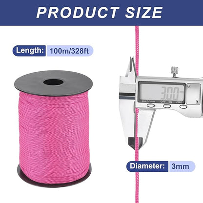 MECCANIXITY 1/8 Inch Polypropylene Rope Braided Ropes, 328ft Nylon Rope Hollow Utility Cord for