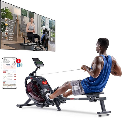 Sunny Health & Fitness Flip & Foldable Rowing Machine for Home w/Extended Slide Rail, Full-Body