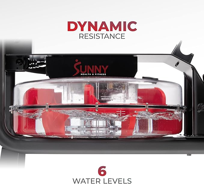 Sunny Health & Fitness Premium Water Rower w/Intensive Dynamic Real-Time Resistance, 300 LB