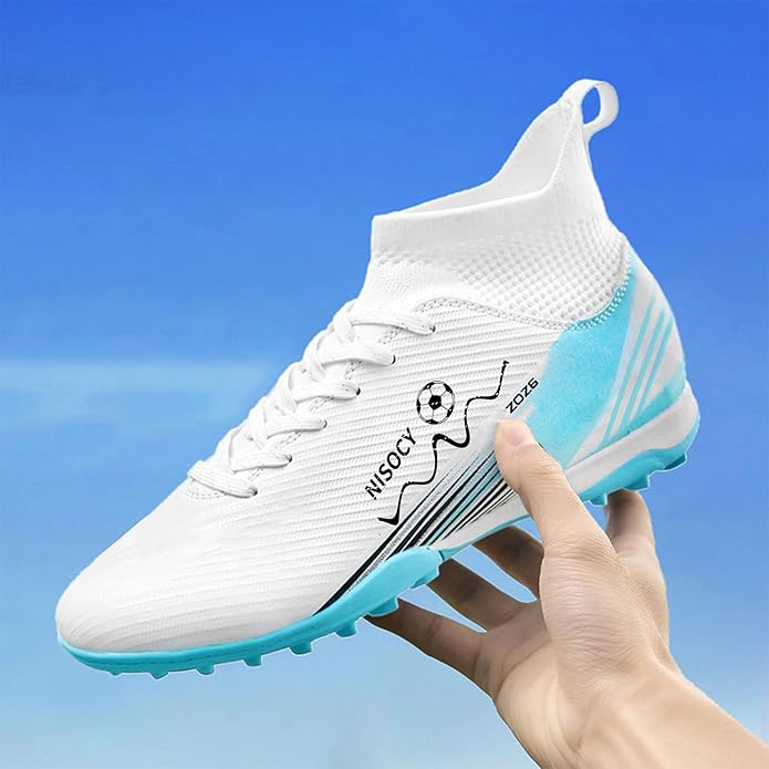 NISOCY Soccer Shoes for Mens Womens Professional Cleats High-Top Athletic Turf Football Shoe