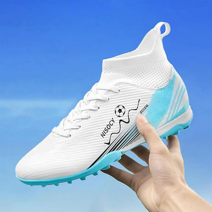 NISOCY Soccer Shoes for Mens Womens Professional Cleats High-Top Athletic Turf Football Shoe