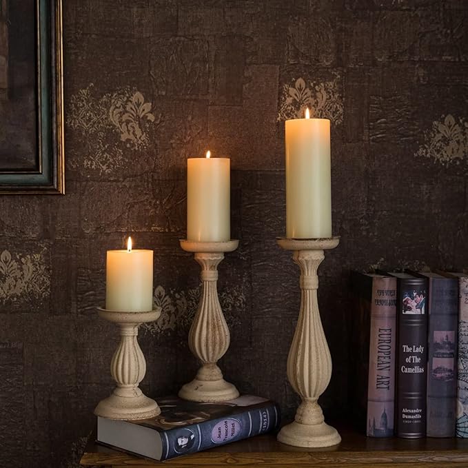 MOZEAL 3" x 8" Hand-Poured Unscented Large Candle,Smokeless Rustic Pillar Candle Set of 2,Slow