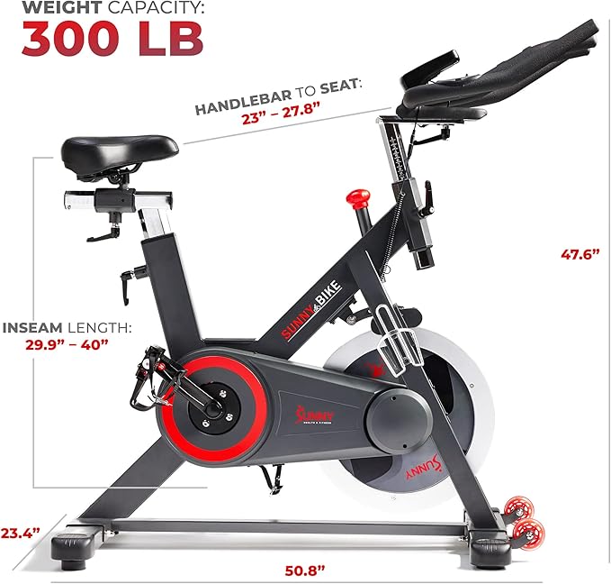 Sunny Health & Fitness Magnetic Exercise Bike, 44LB Flywheel & 300LB Weight Capacity for Intensive