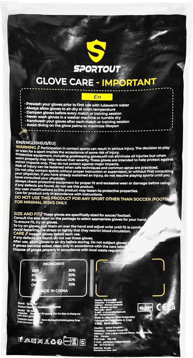 Sportout Goalie Gloves, Goalkeeper Gloves with Finger Protection, Breathable Soccer Goalie Gloves