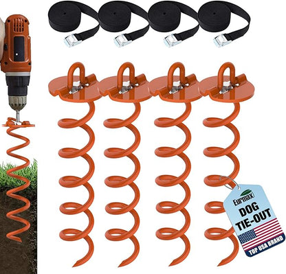 Eurmax USA 4-Pc Pack Spiral Stakes Heavy Duty Anchor Kit Ice Screw Anchor for Trampoline, Tents