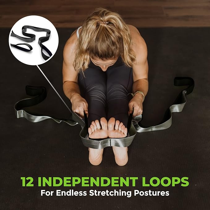 Gradient Fitness Stretching Strap for Physical Therapy, 12 Multi-Loop Stretch Strap 1.5" W x 8' L