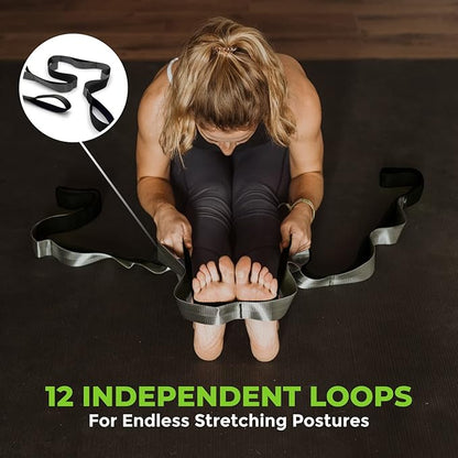 Gradient Fitness Stretching Strap for Physical Therapy, 12 Multi-Loop Stretch Strap 1.5" W x 8' L
