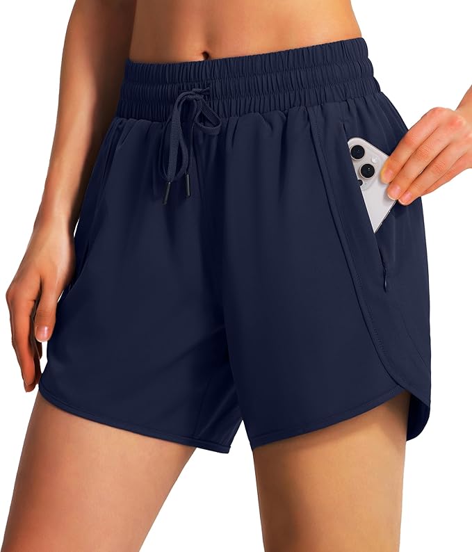 Ksmien Women's 5" Athletic Running Shorts Quick Dry Lightweight Workout Gym Shorts with Zipper