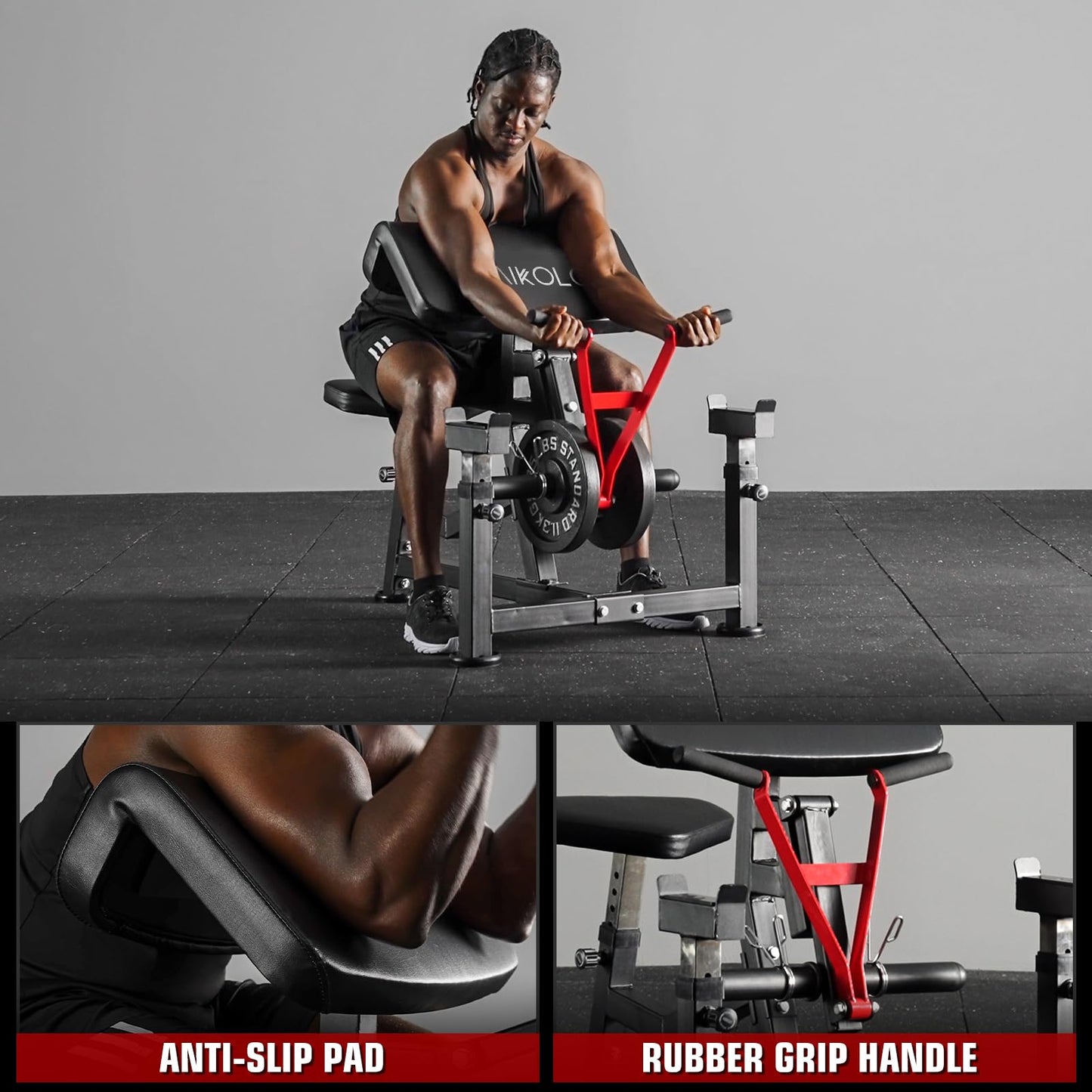 Mikolo Preacher Curl Bench, Plate Loaded Bicep Curl Machine, Bicep Workout Equipment，2 in 1 Arm