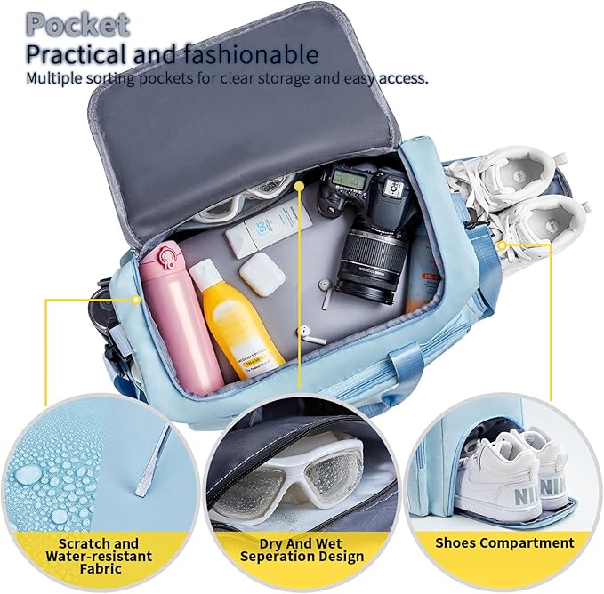 FIORETTO Women's Gym Duffle Bag with Shoes Compartment, 37L Capacity, Ideal for Travel, Gym
