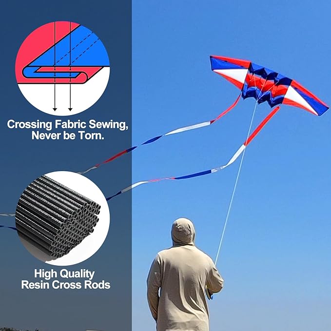 Beach Kites for Adults Large with Long Tail, 98 inches Super Easy Flyer 3D Rainbow Box Kites, Comes