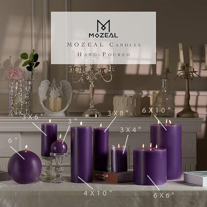 MOZEAL 3" x 8" Hand-Poured Unscented Large Candle,Smokeless Rustic Pillar Candle Set of 2,Slow