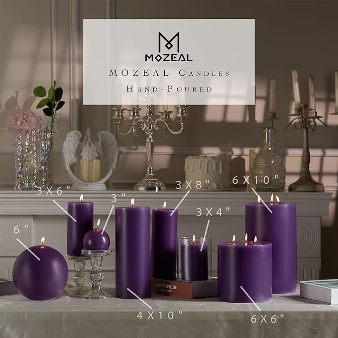 MOZEAL 3" x 4" Hand-Poured Unscented Candle,Dripless Pillar Candle Set of 3,Long Clean