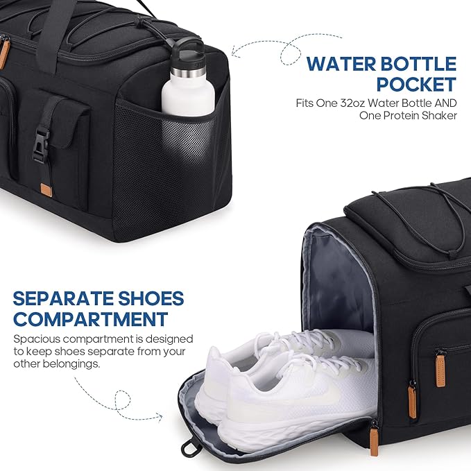 Gym Bag for Men and Women with Shoe & Laptop Compartment, 3-in-1 Sports Travel Duffel Bag