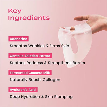 Body Restore Natural Collagen Face Mask 5 Pack ??Korean Skin Care Mask with Fermented Coconut