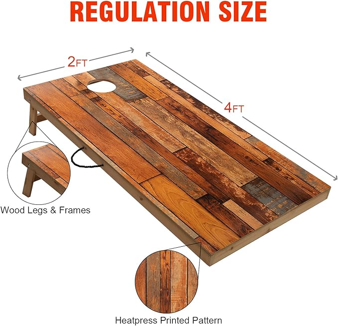 Solid Wood Premium Cornhole Game Set, Bean Bag Toss Game for Tailgate, Outdoor, Backyard