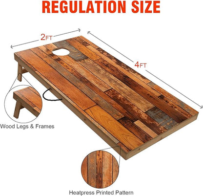 Solid Wood Premium Cornhole Game Set, Bean Bag Toss Game for Tailgate, Outdoor, Backyard