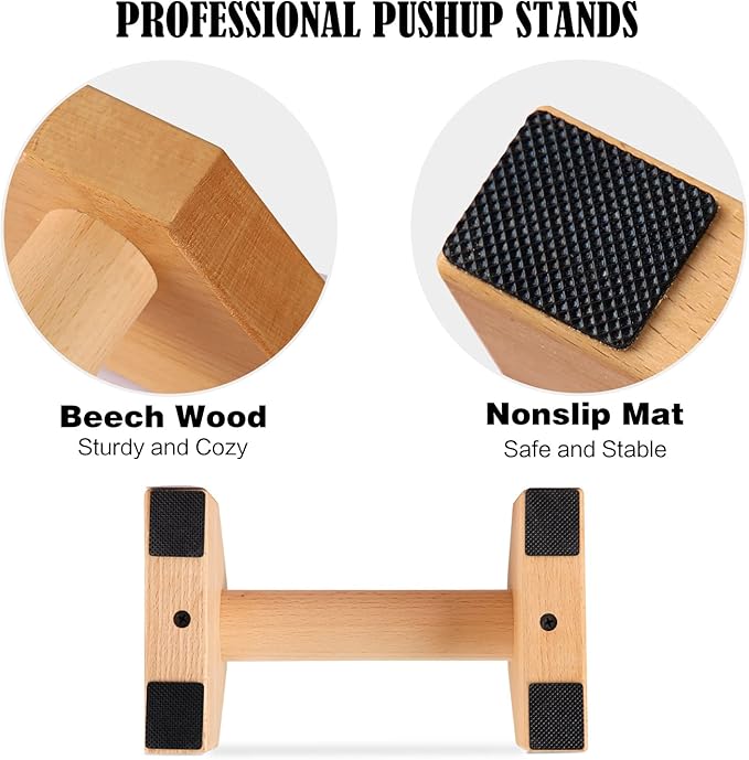 Push Up Stands, Handstand Parallettes Bars, Solid Wood Push Up Bars with Non-Slip Mat Push up