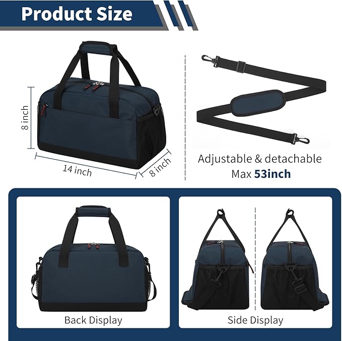 Small Gym Bag with Wet Pocket - 14 inch Mini Duffle Bag for Men & Women Lightweight Carry On Bag