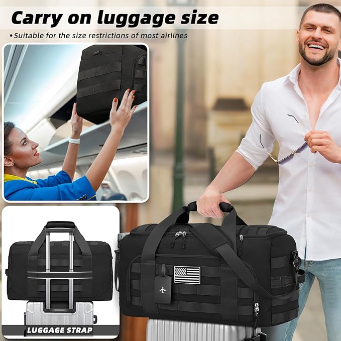ZOMFELT Tactical Gym Bags for Men, 52L Travel Duffle Bag with Removable Dividers & Innovative Shoe
