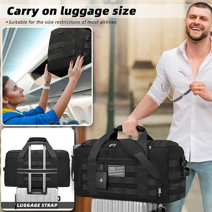 ZOMFELT Tactical Gym Bags for Men, 52L Travel Duffle Bag with Removable Dividers & Innovative Shoe