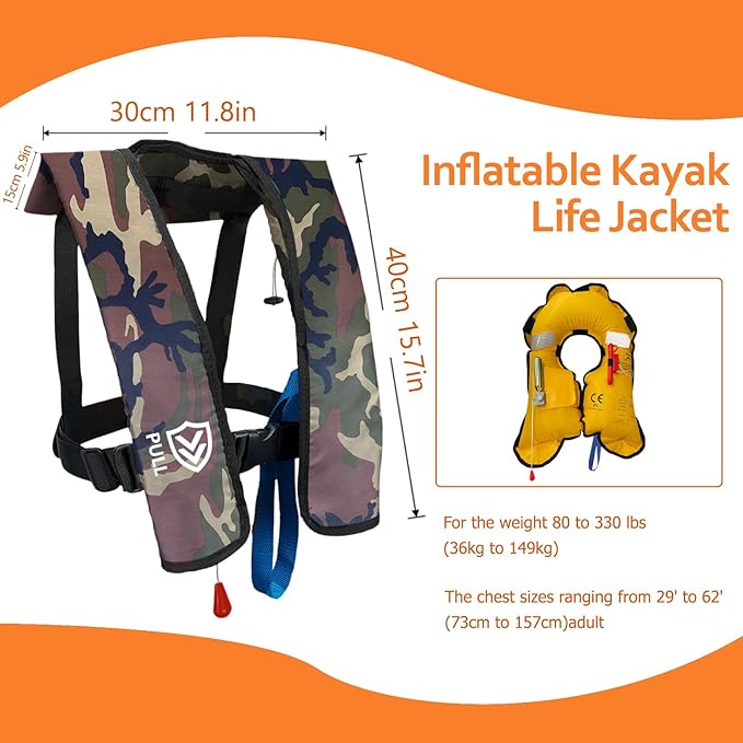 Automatic/Manual Inflatable Life Jacket| Inflatable PFD Kayak Vest Adult| Life Vest for Adults|