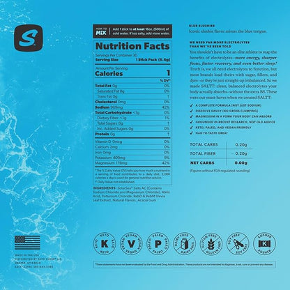 Keto Chow SALTT Electrolytes Powder Packets, Blue Slushies (30 Hydration Packets) - Magnesium
