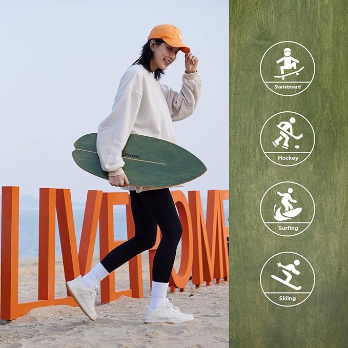 XCMAN Surf Balance Board Trainer with Roller Wooden Exercise Balancing Stability Trainer - Non Slip