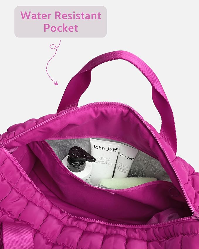 Quilted Duffel Bag for Women, Puffer Gym Duffle Bag with Shoe Compartment Lightweight Large