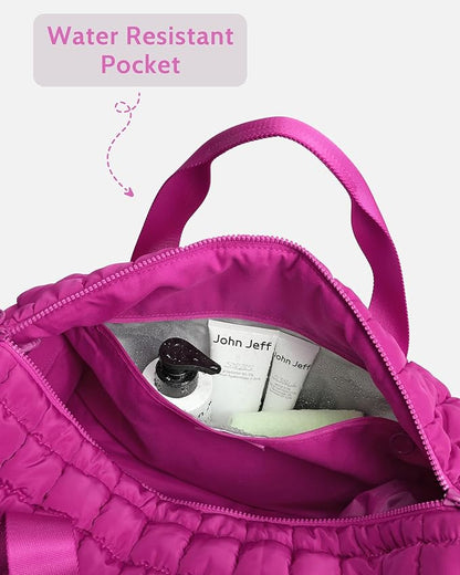 Quilted Duffel Bag for Women, Puffer Gym Duffle Bag with Shoe Compartment Lightweight Large