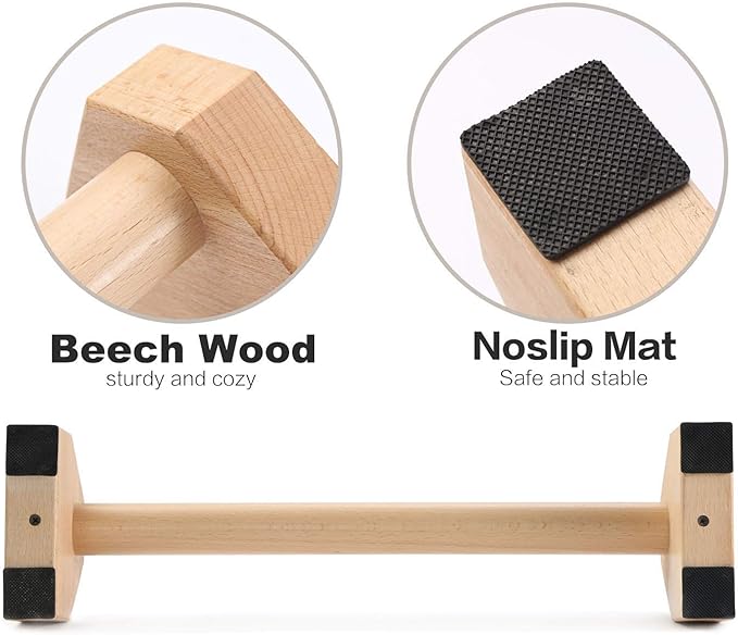 Pushup Stands - Wooden Push Up Bars Gym Gear Equipment with Anti-Slid Mat Workout Solid Exercise